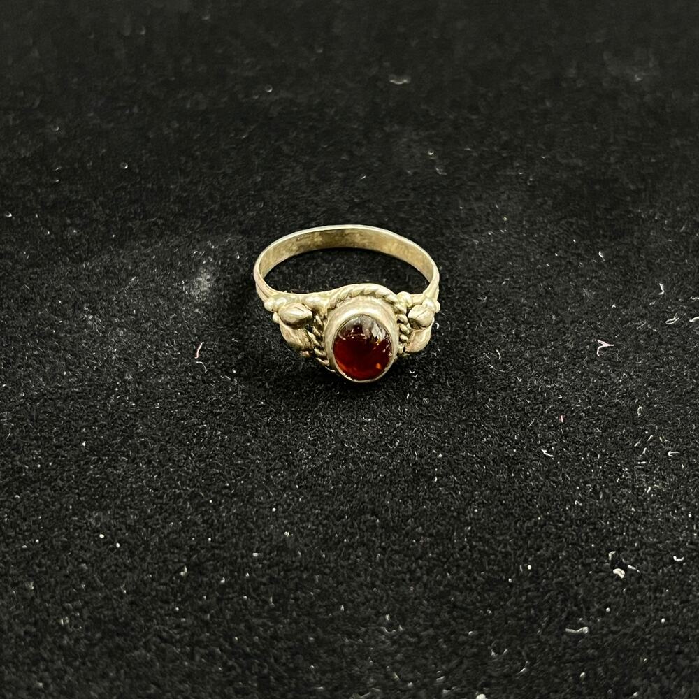 Vintage 925 Sterling Silver Carnelian Oval Statement Ring Whimsy Fairy